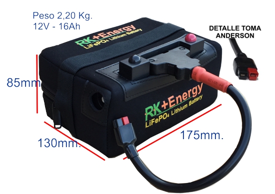 BATERIA DE LITIO RKENERGY 12V 16Ah medidas