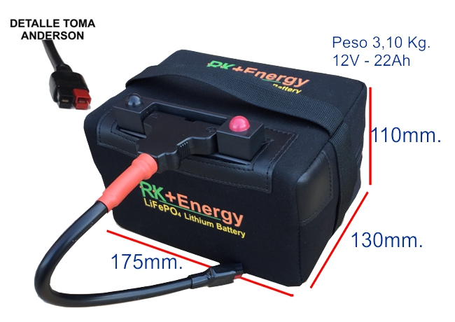 Bateria de litio RKENERGY 12V 22AH MEDIDAS